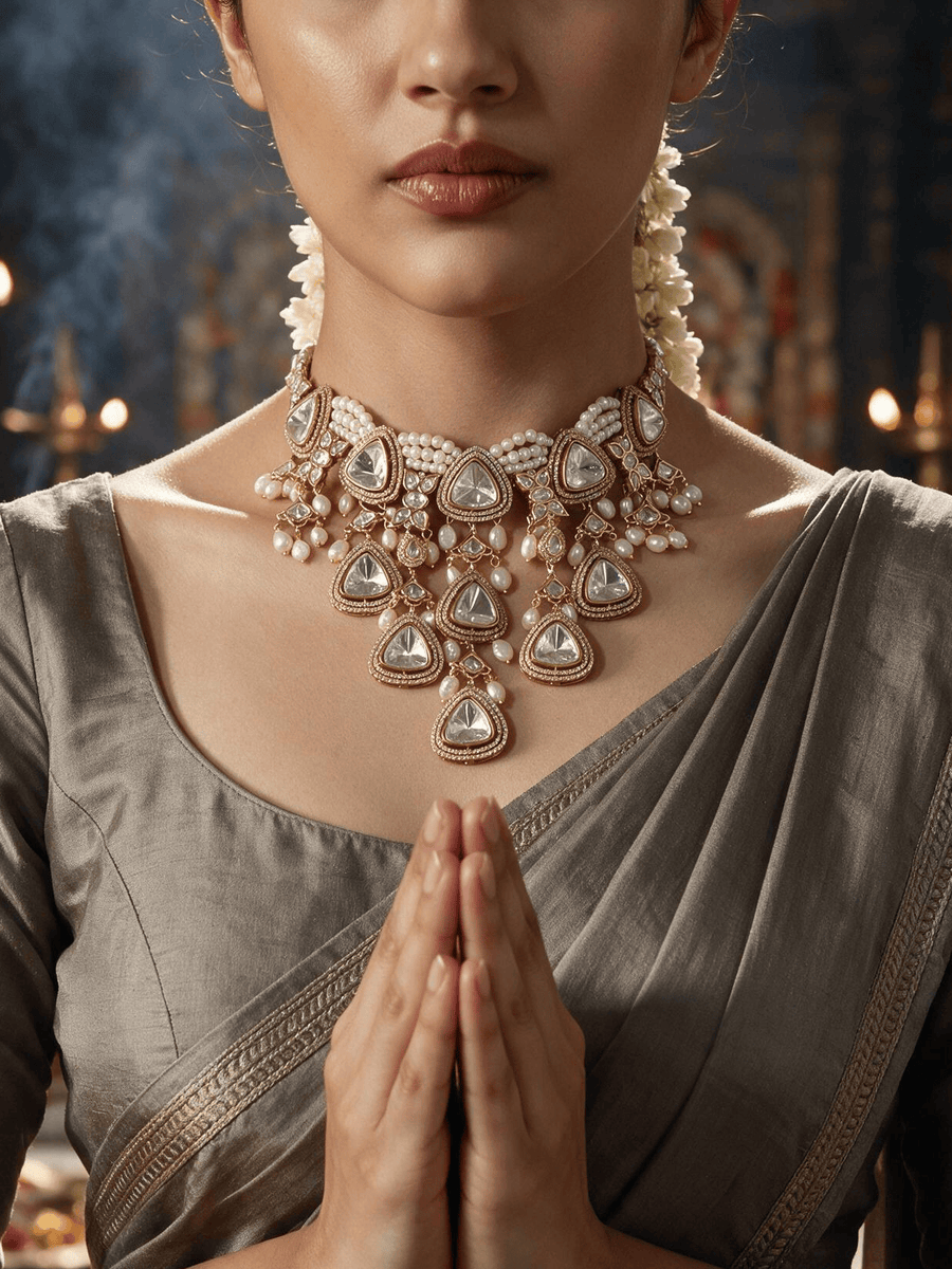 Polki & Pearl Drops Bridal Necklace Set