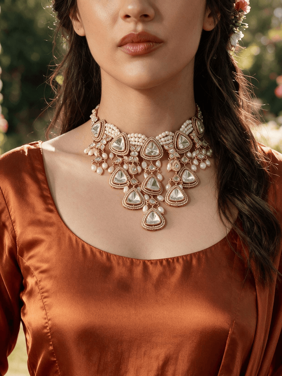 Polki & Pearl Drops Bridal Necklace Set