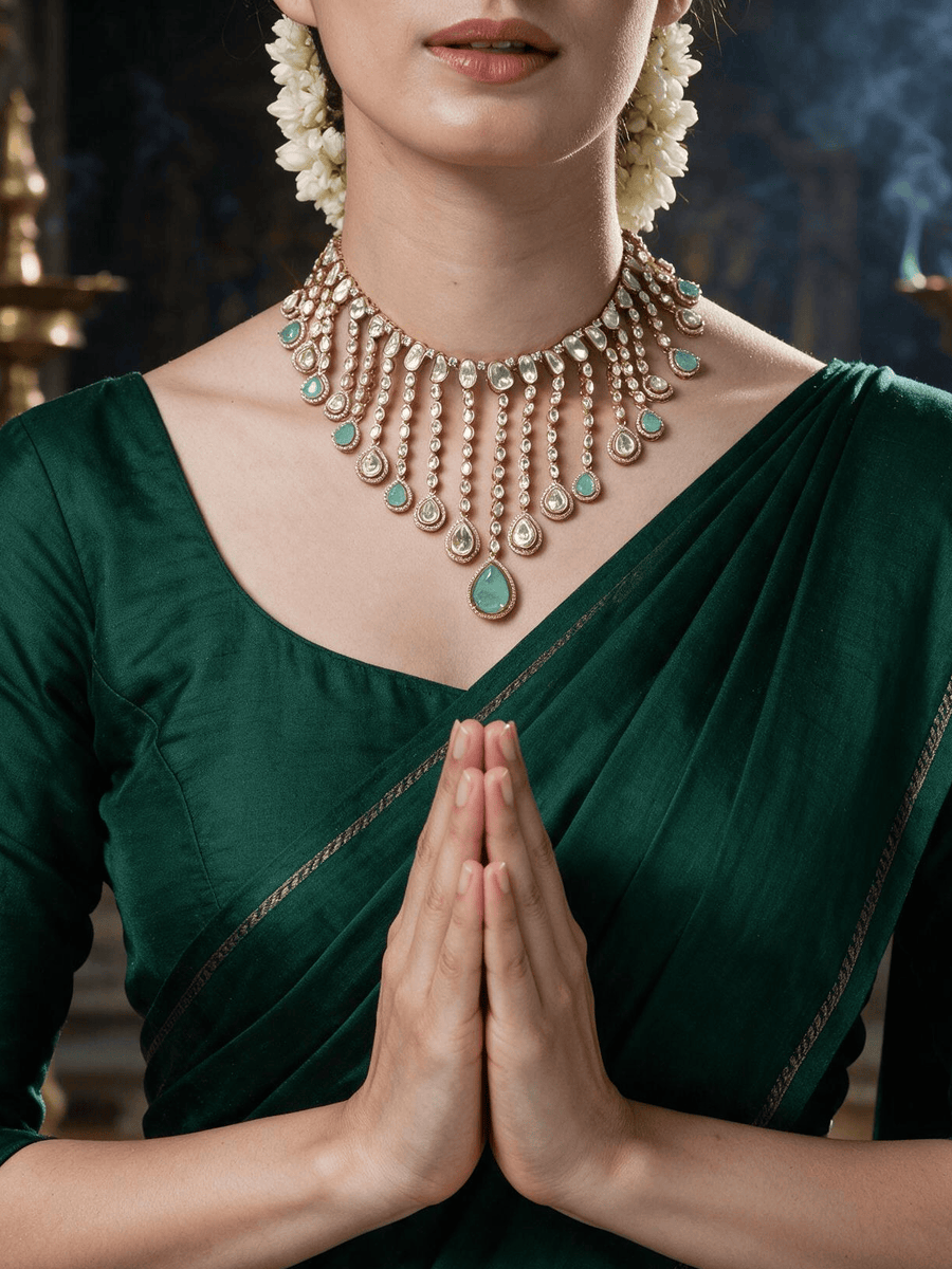 Firoza Cascade Polki Necklace Set