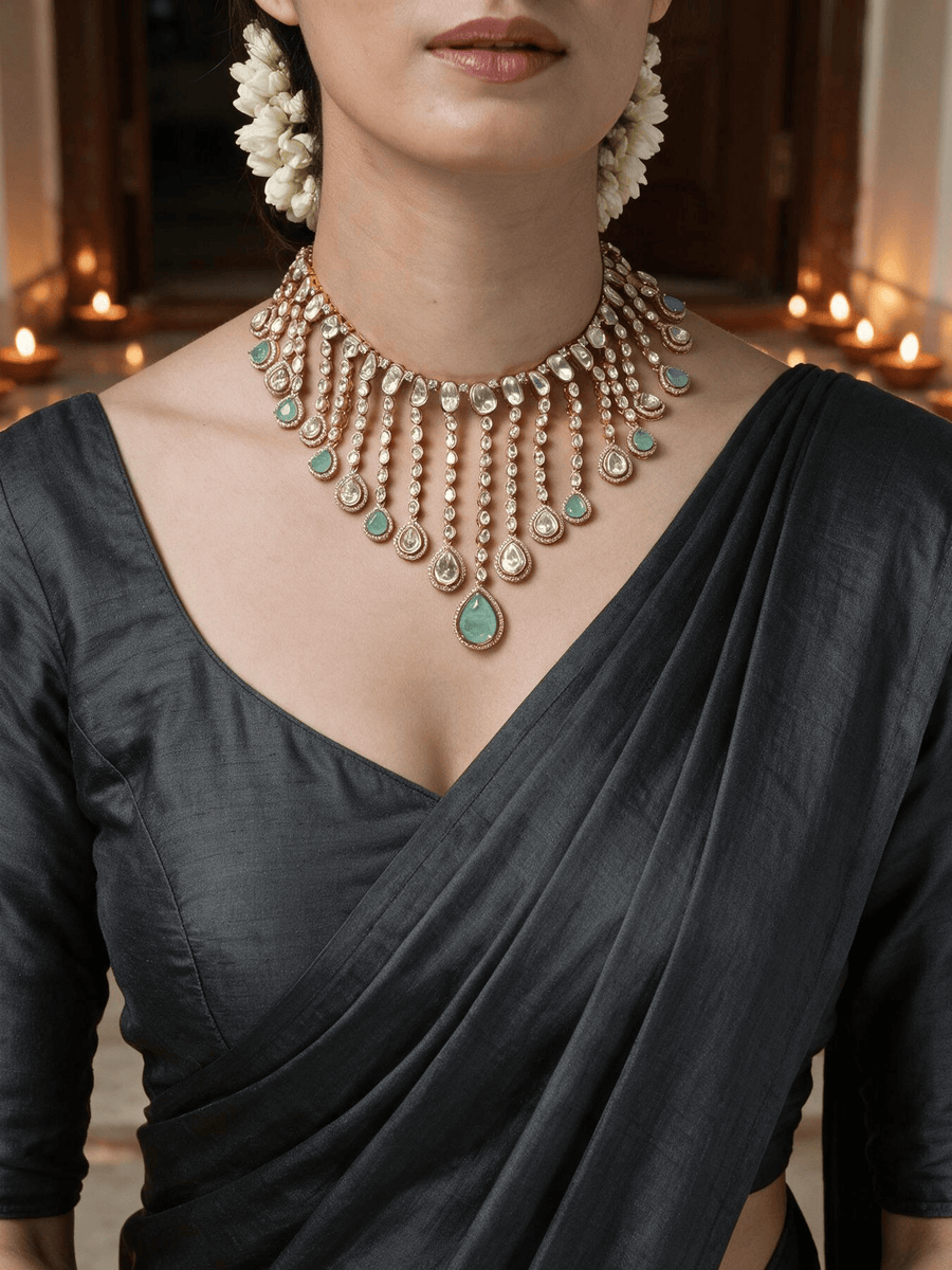 Firoza Cascade Polki Necklace Set