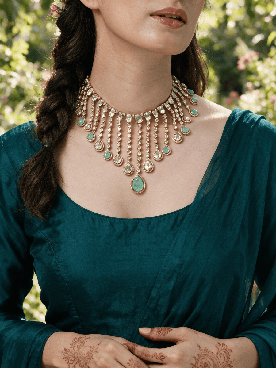 Firoza Cascade Polki Necklace Set