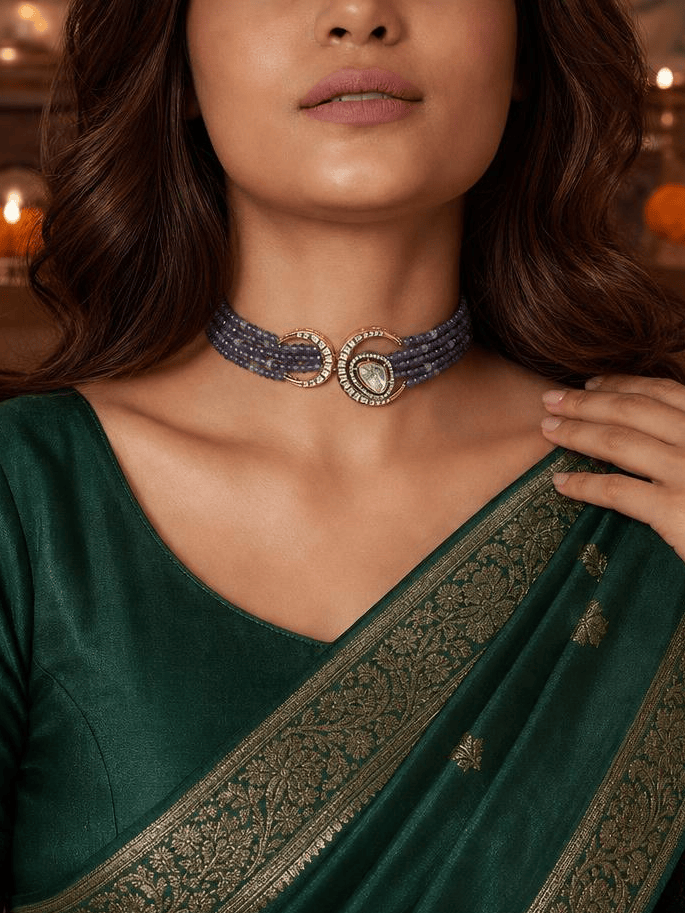 Beaded Blue Antique Necklace Set