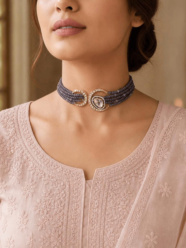 Beaded Blue Antique Necklace Set