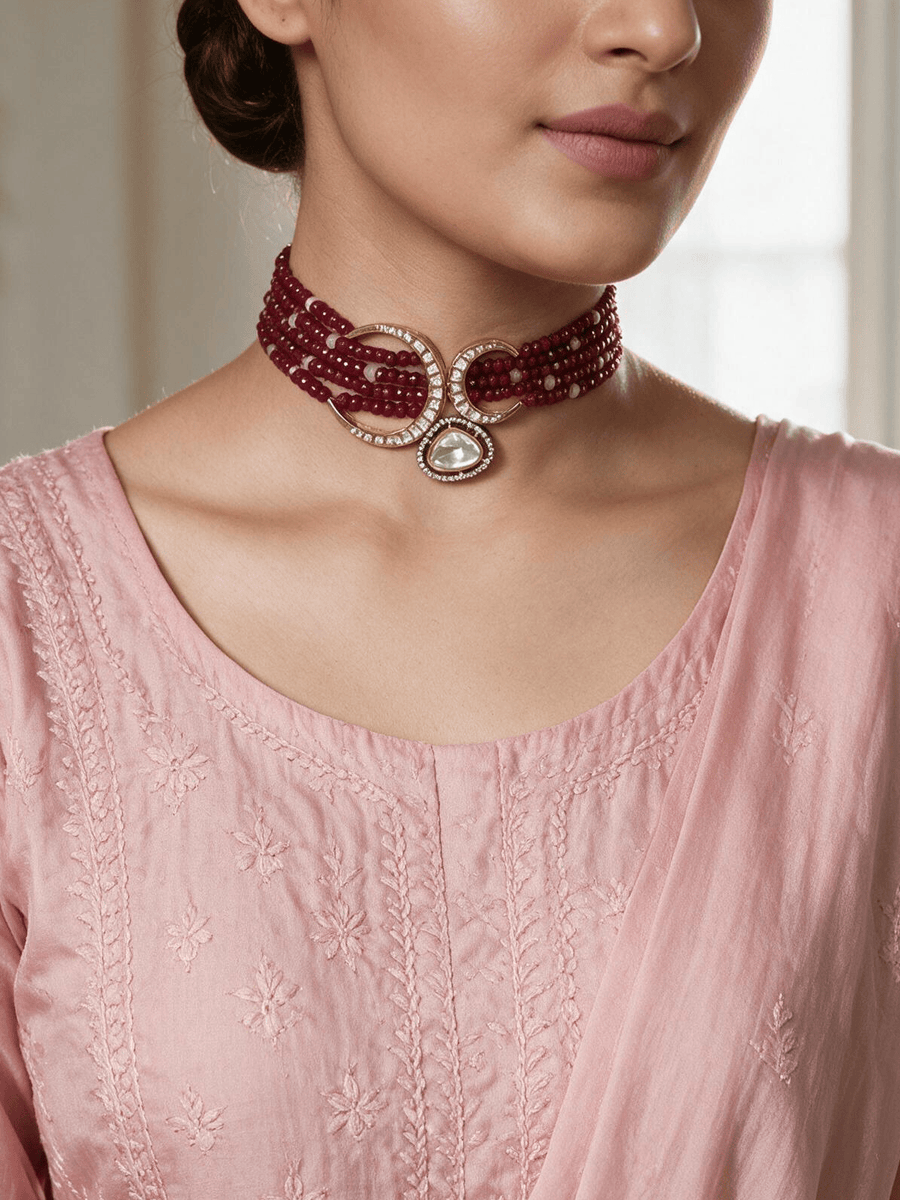 Royal Red Polki Choker Set