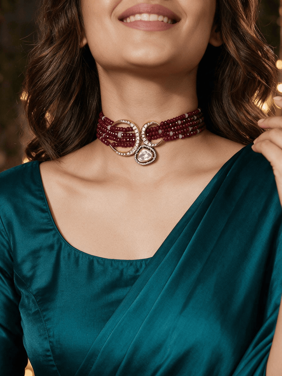 Royal Red Polki Choker Set