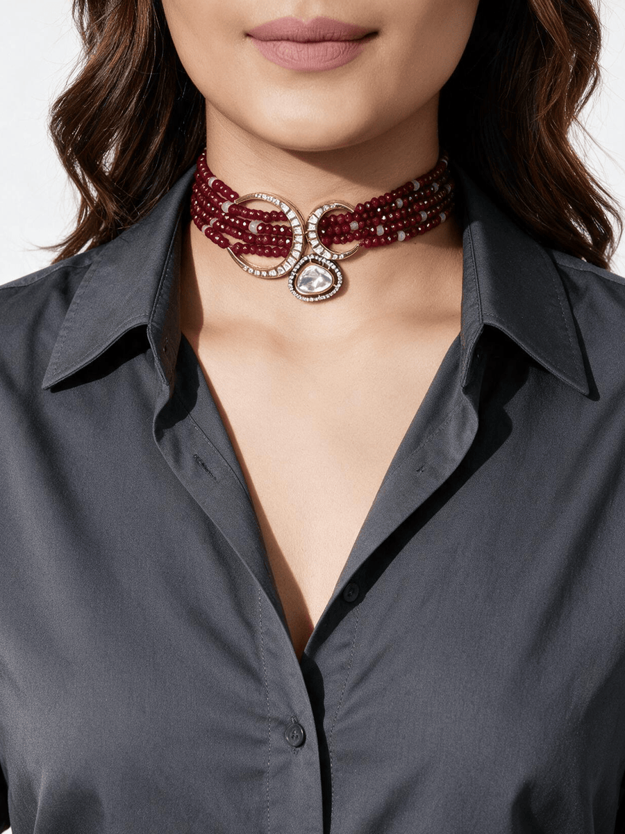 Royal Red Polki Choker Set