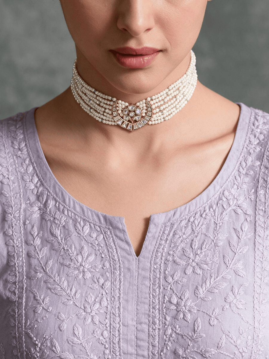 Eclectic Green Beaded Choker With Earrings