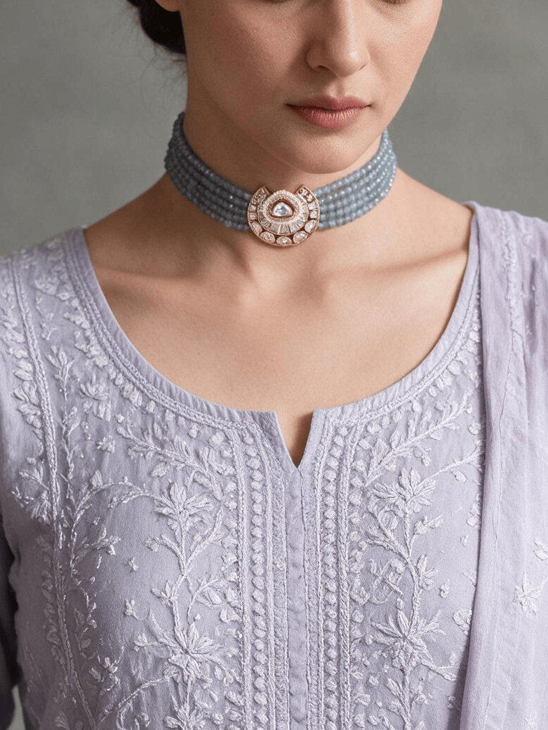 Posh Blue Choker With Earrings