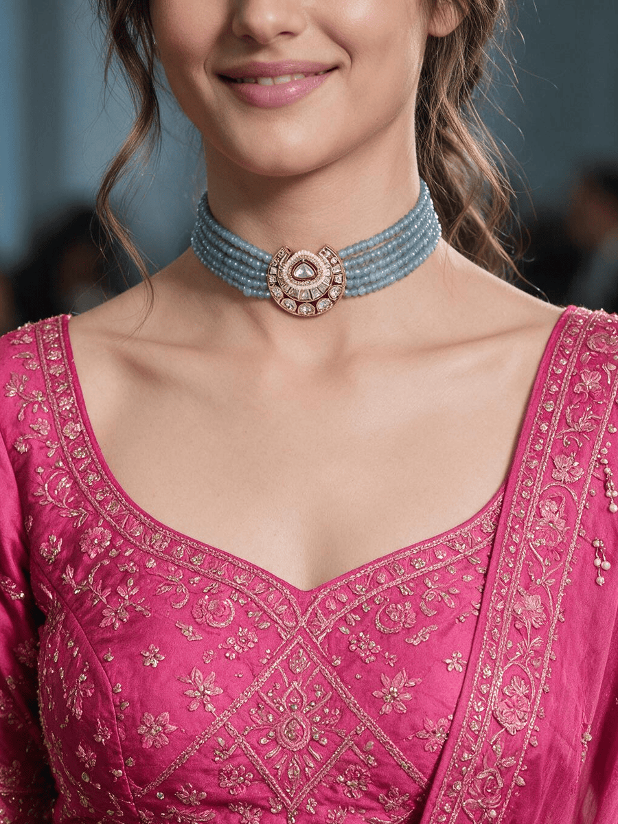 Posh Blue Choker With Earrings