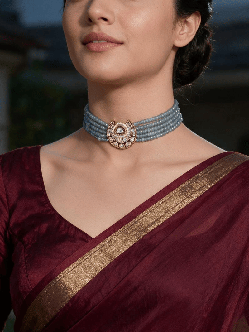 Posh Blue Choker With Earrings