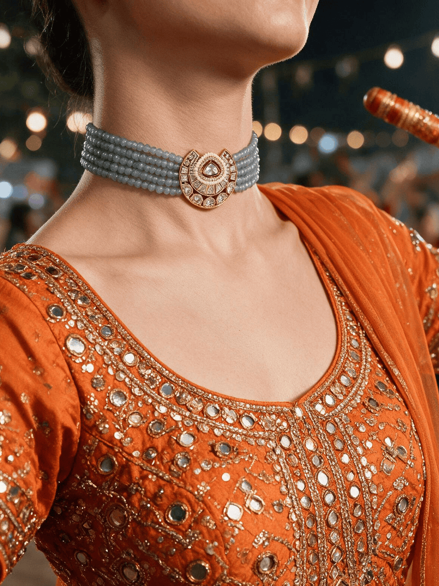 Posh Blue Choker With Earrings