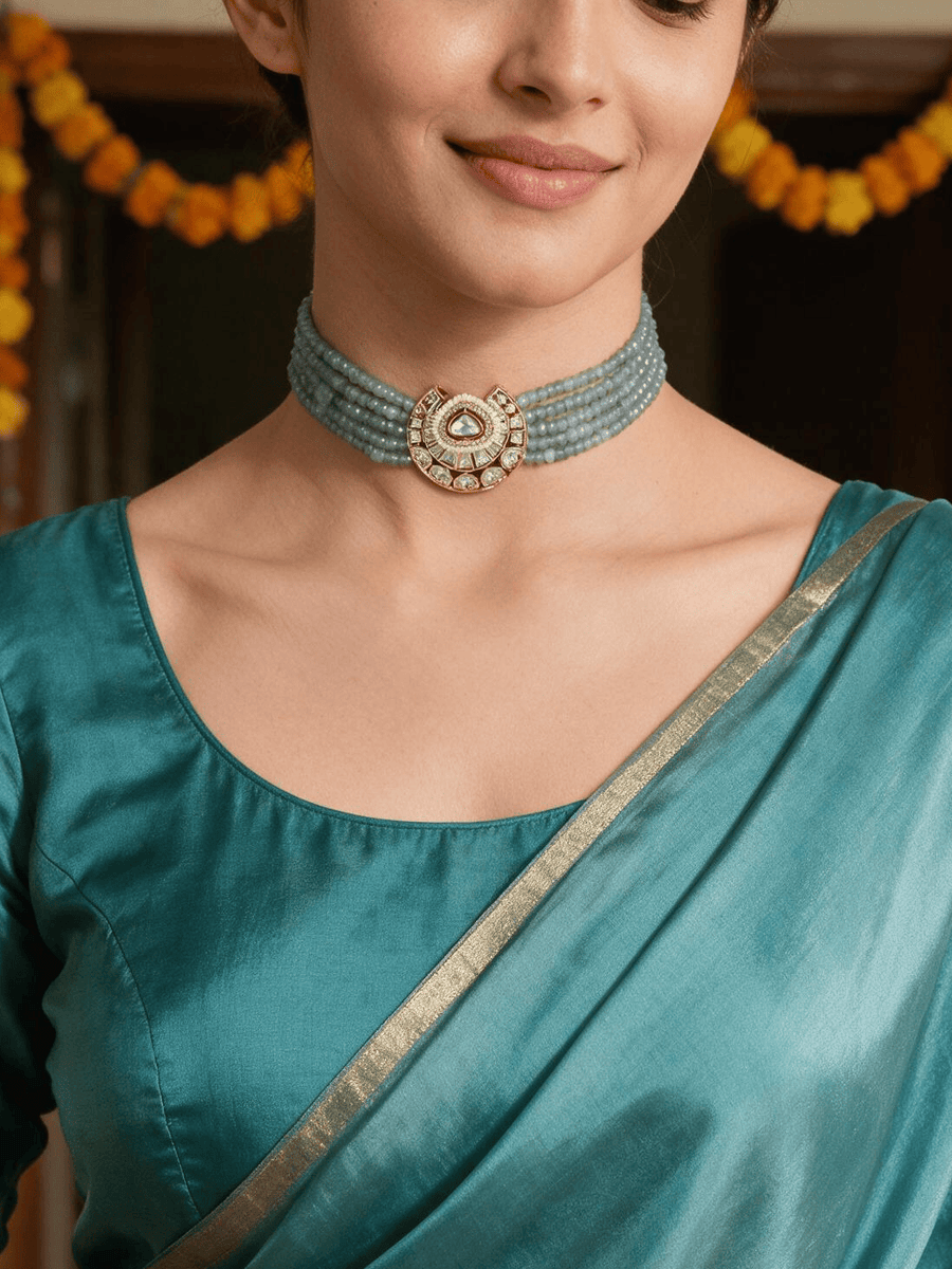 Posh Blue Choker With Earrings