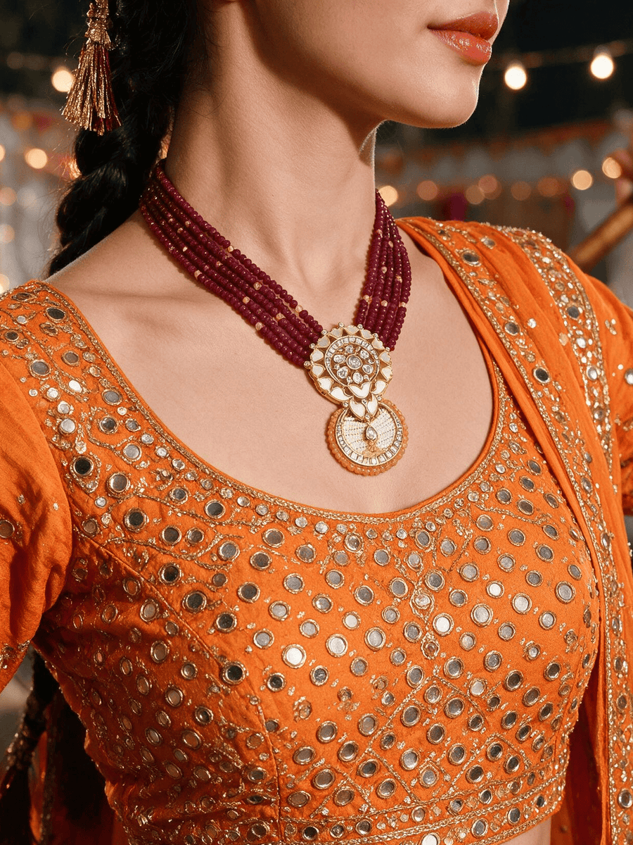 Mesmeric Red Necklace With Earrings