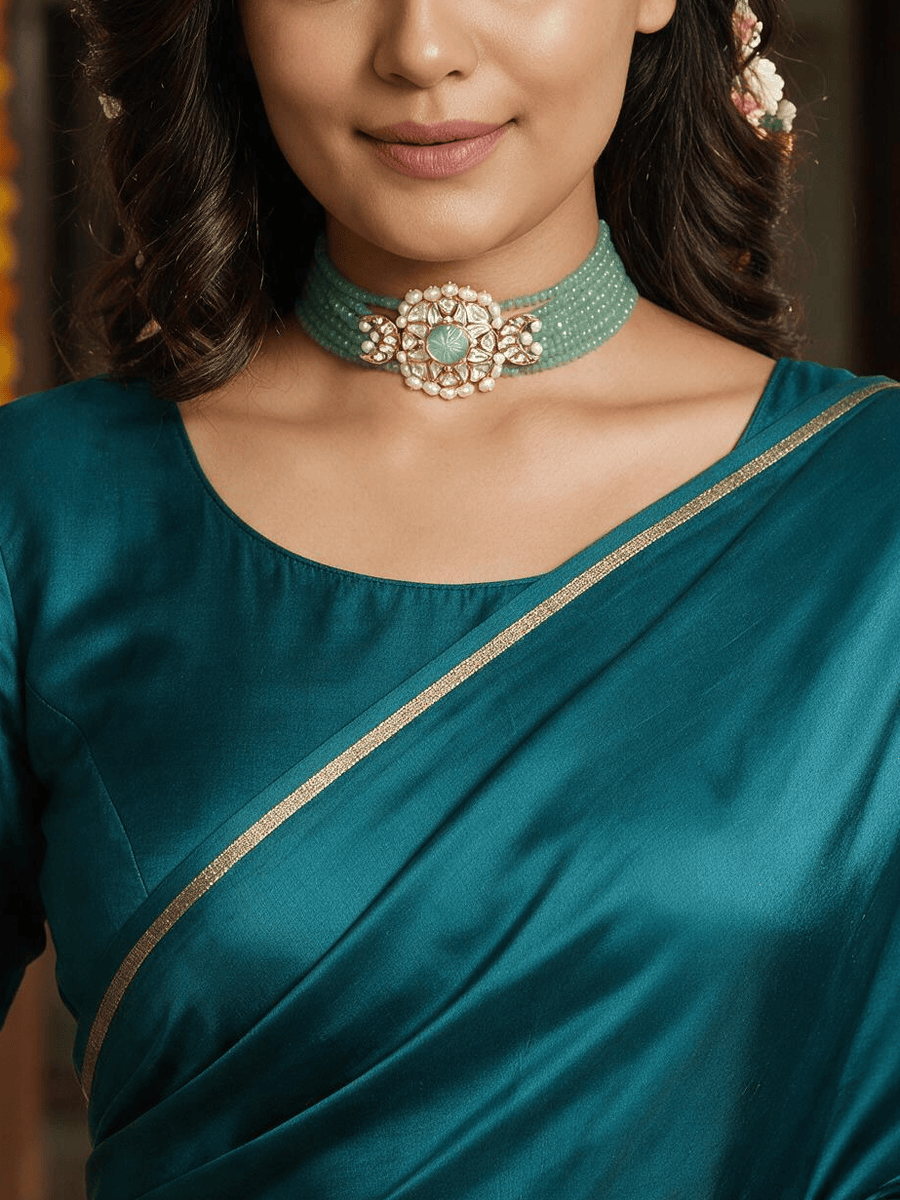 Green & Golden Polki Necklace Set