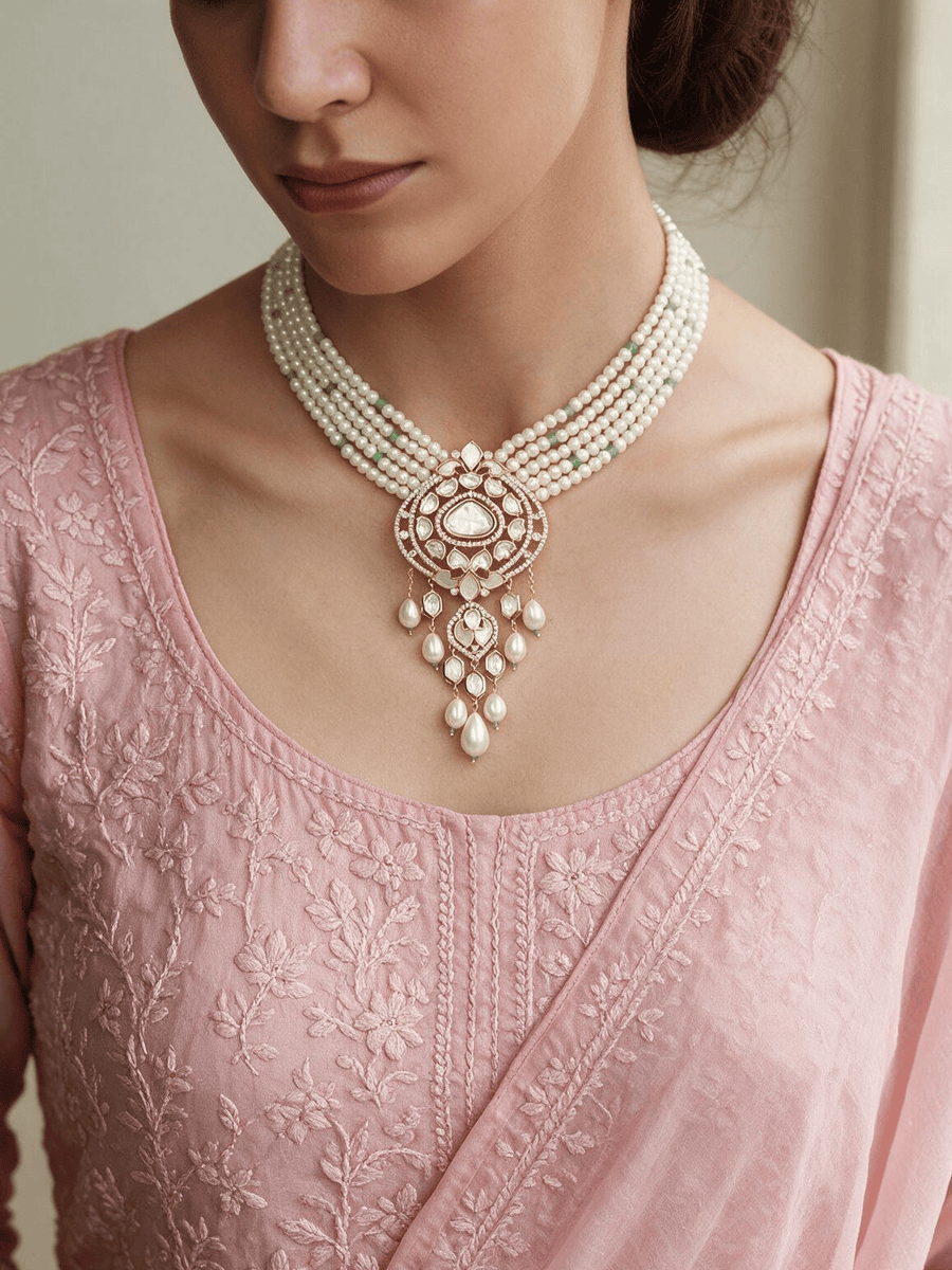 Ivory Polki Beads Necklace Set