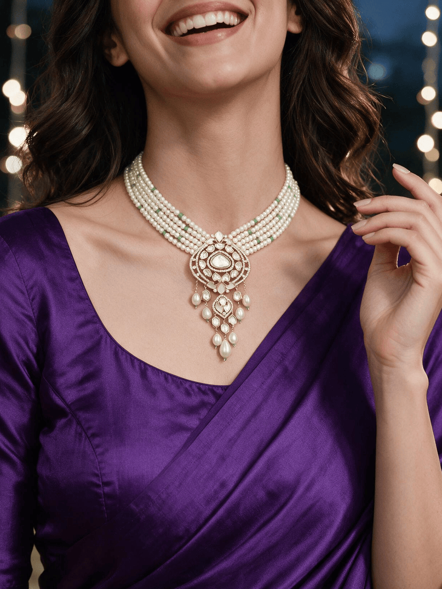 Ivory Polki Beads Necklace Set