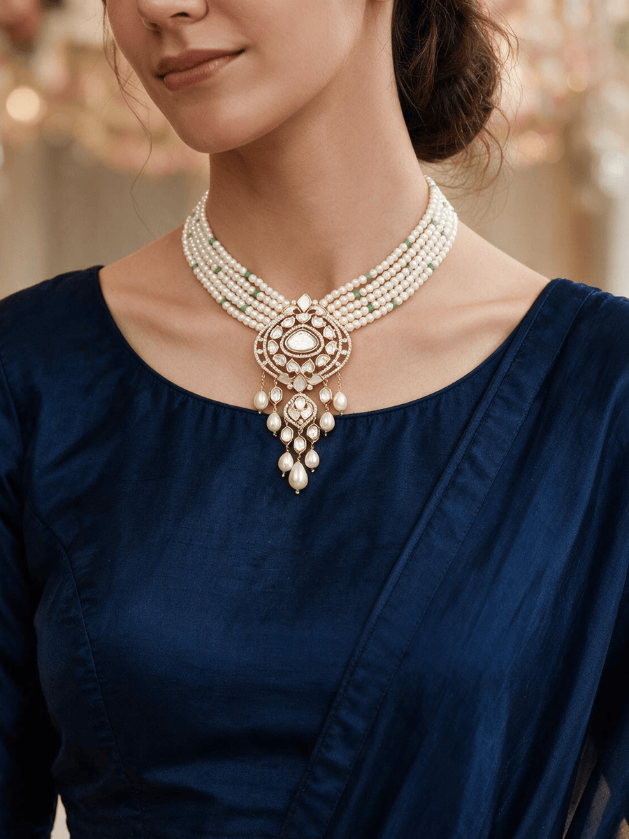 Ivory Polki Beads Necklace Set