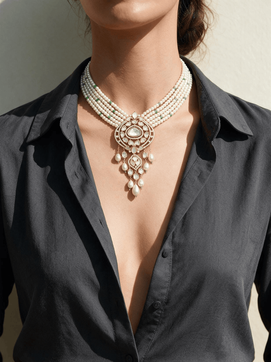 Ivory Polki Beads Necklace Set