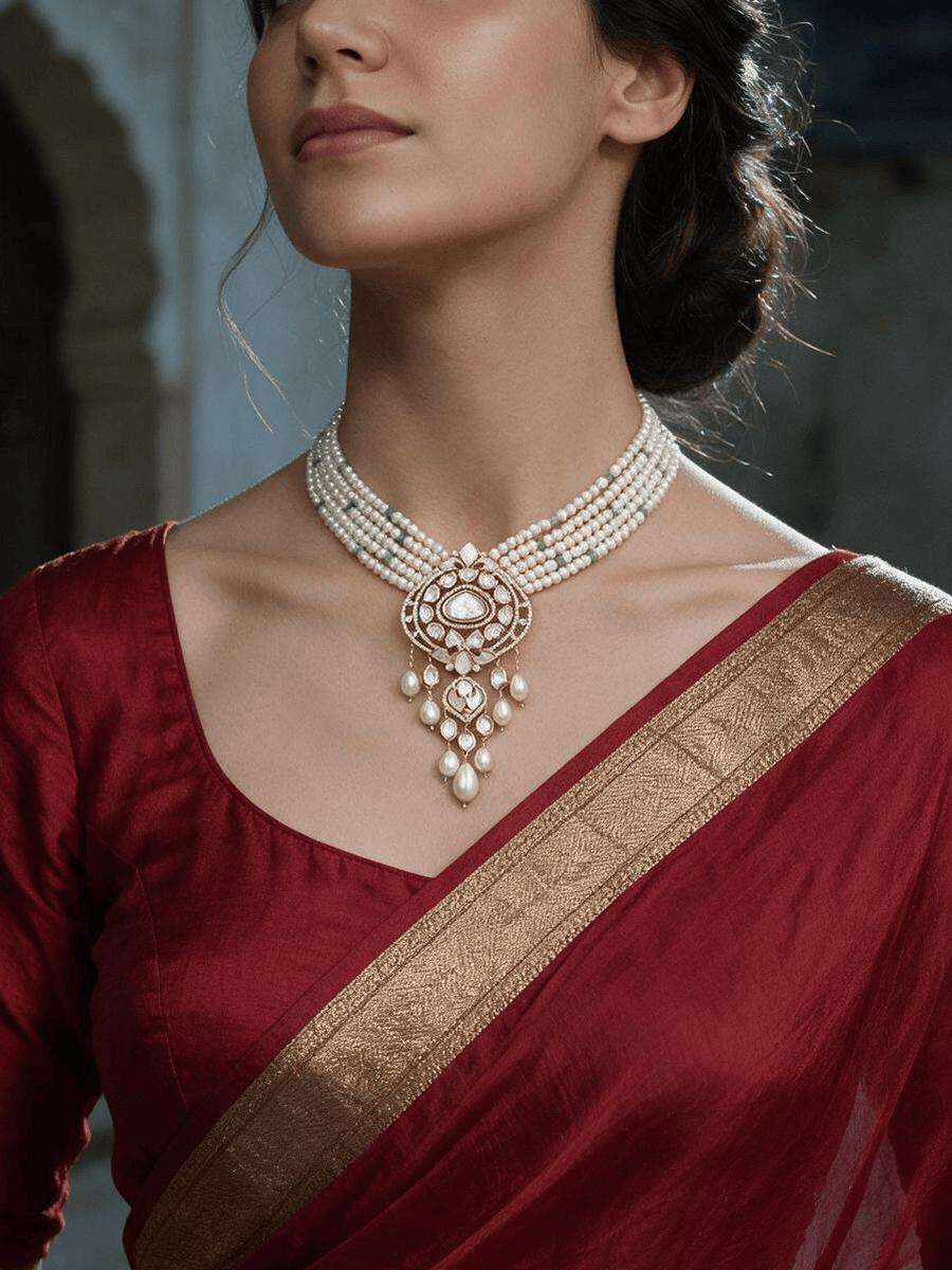 Ivory Polki Beads Necklace Set