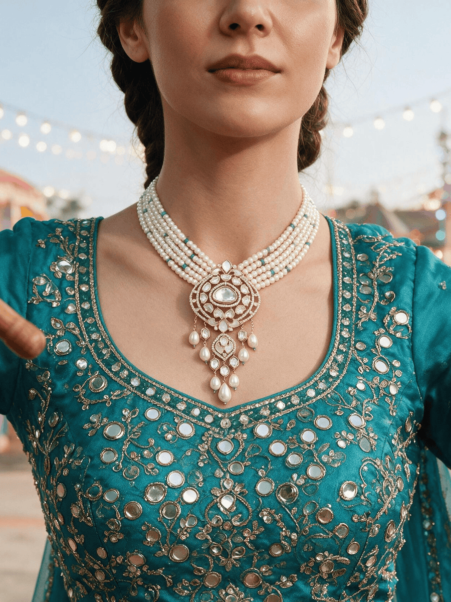 Ivory Polki Beads Necklace Set