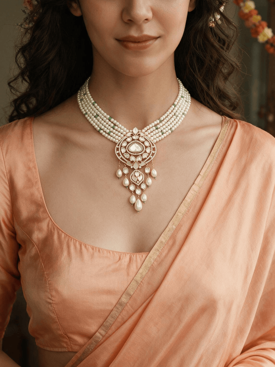 Ivory Polki Beads Necklace Set