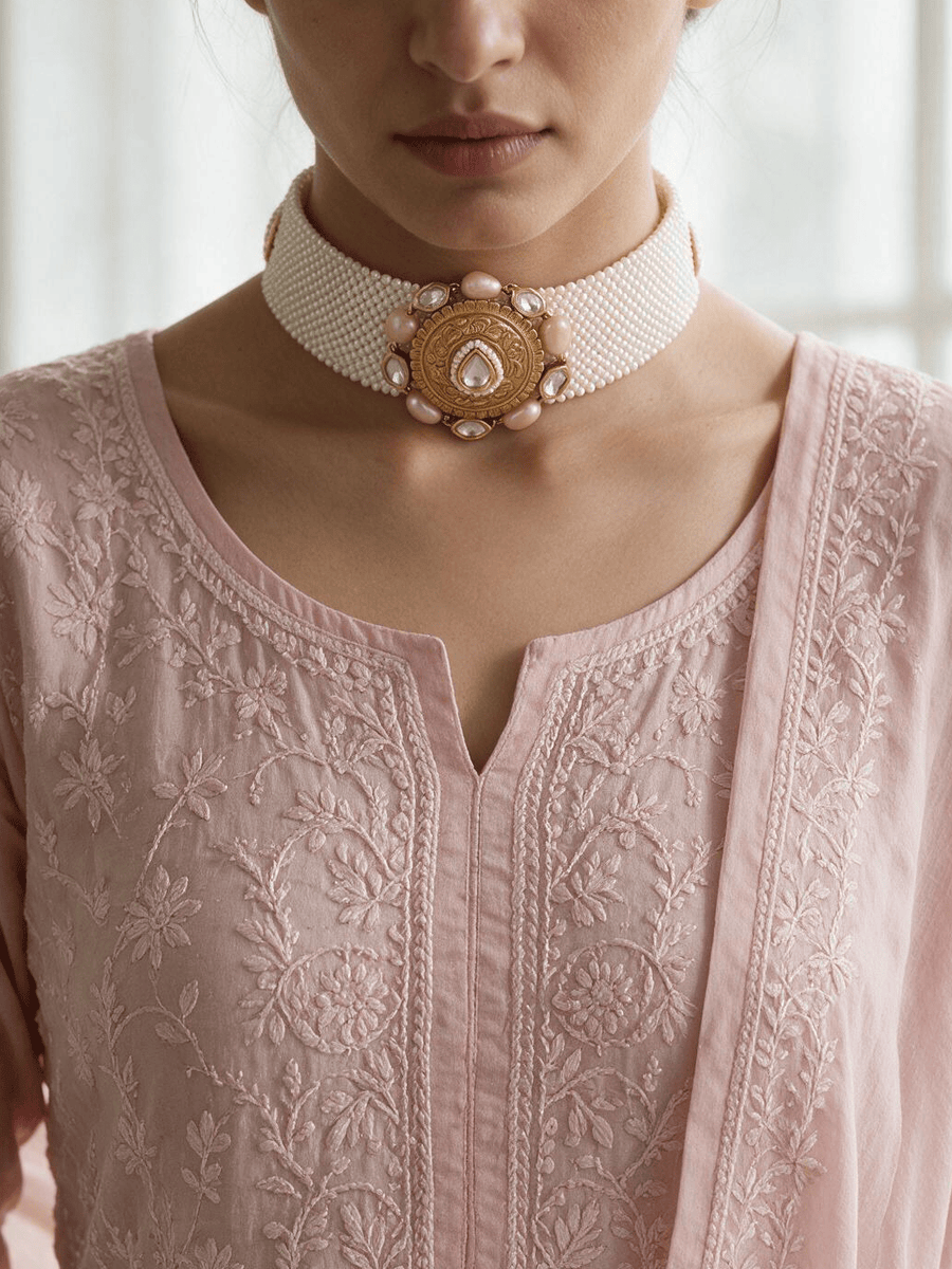 Polki-Pearl Elegant Choker Necklace Set