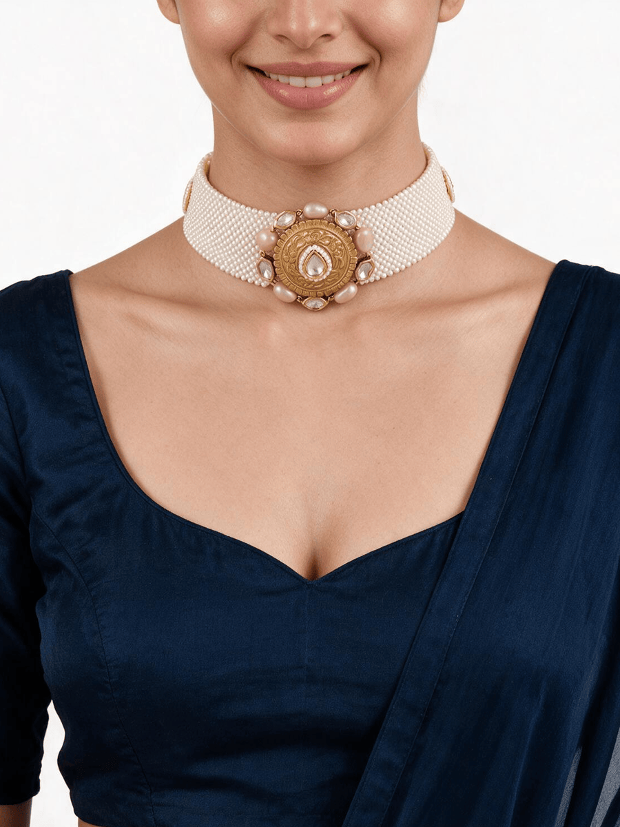 Polki-Pearl Elegant Choker Necklace Set