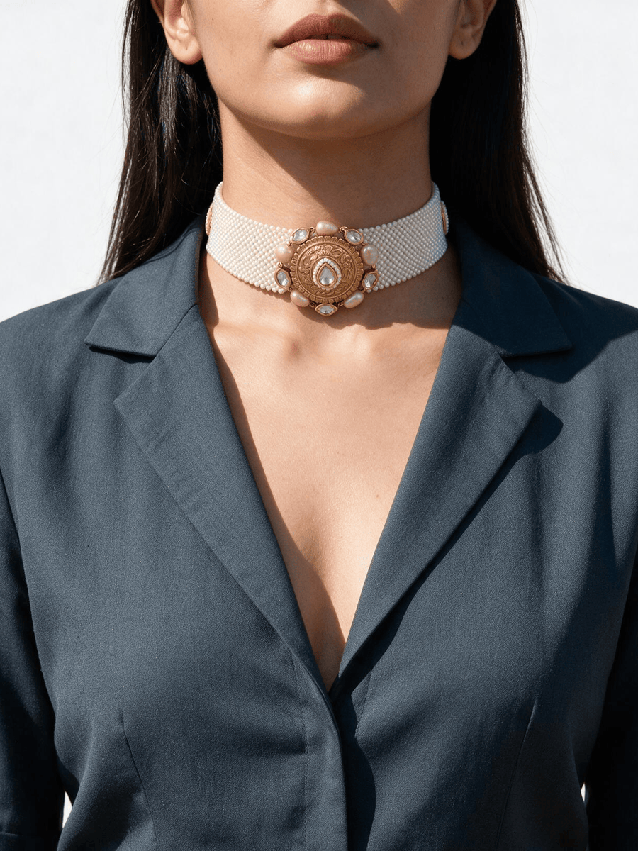 Polki-Pearl Elegant Choker Necklace Set