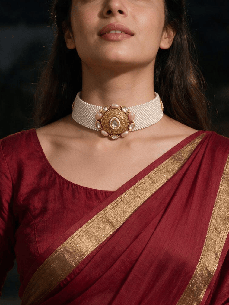 Polki-Pearl Elegant Choker Necklace Set