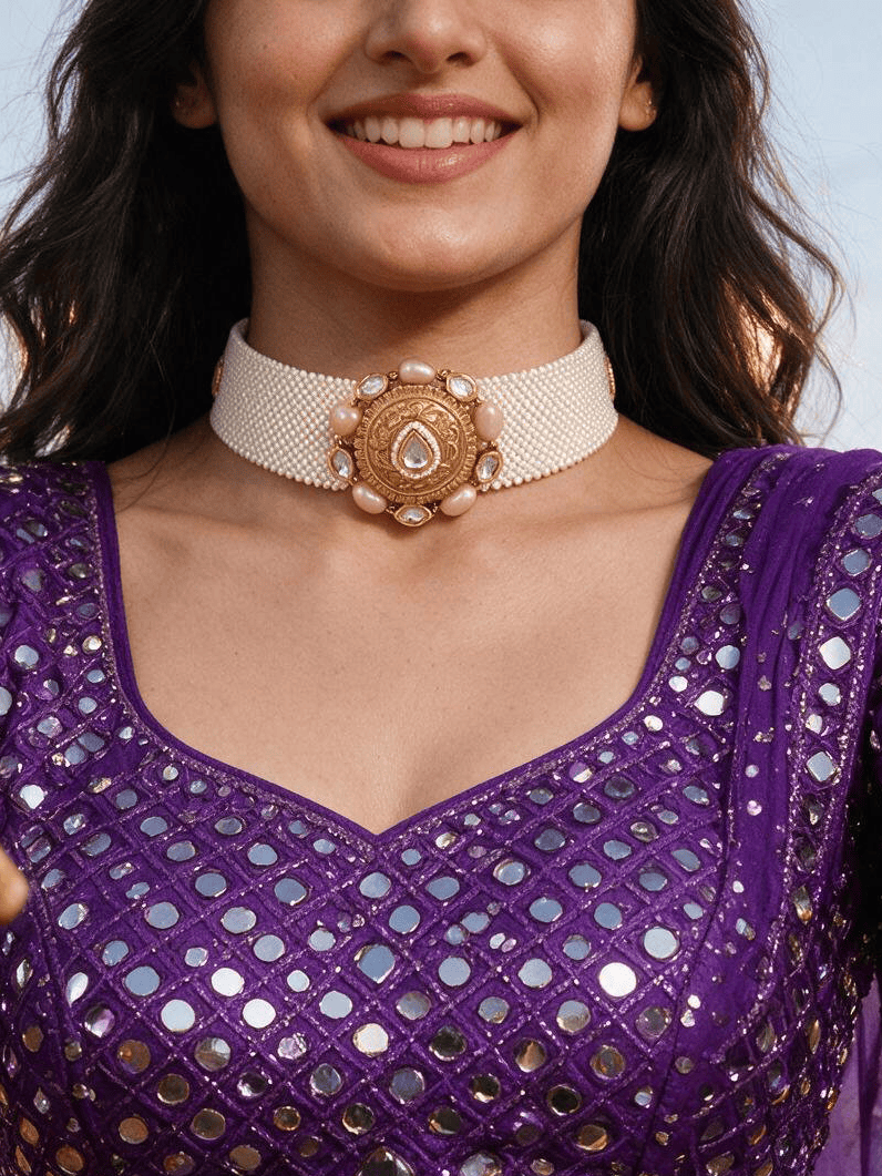 Polki-Pearl Elegant Choker Necklace Set