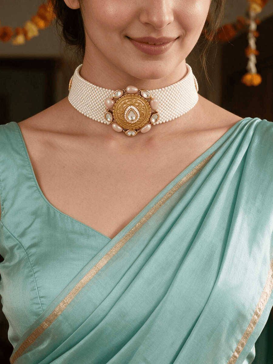 Polki-Pearl Elegant Choker Necklace Set