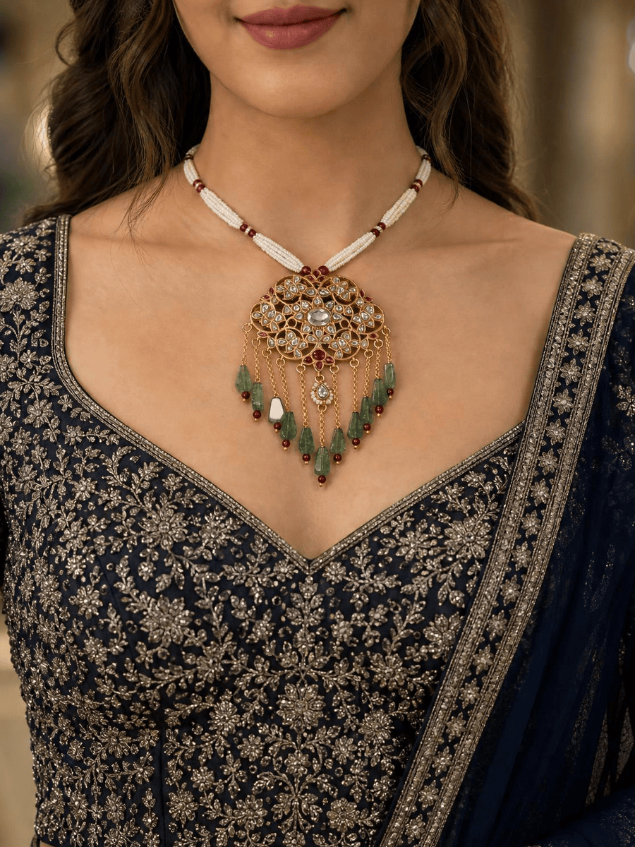 Mughal-Inspired Polki Long Necklace Set