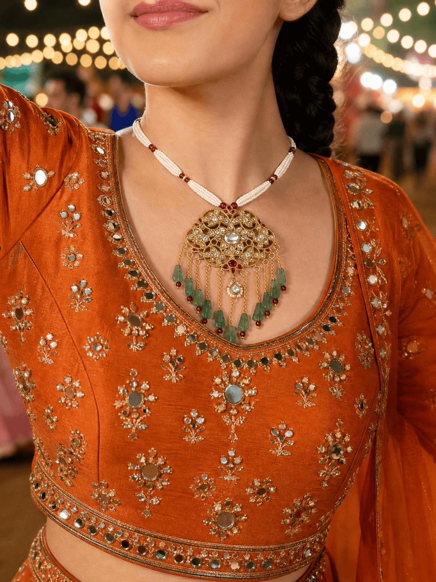 Mughal-Inspired Polki Long Necklace Set