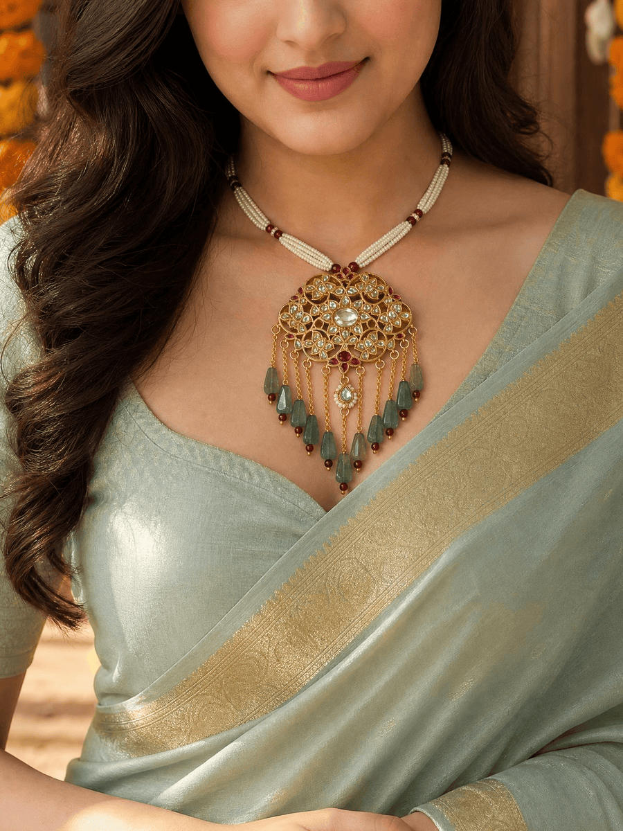 Mughal-Inspired Polki Long Necklace Set