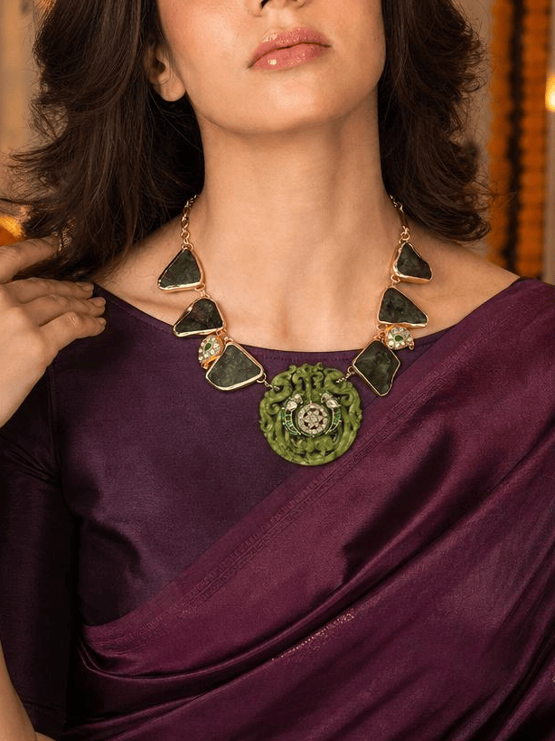 Intricate Mint Green & Stone Long Necklace