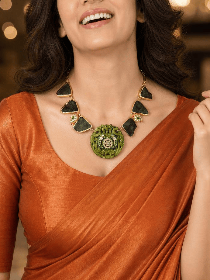 Intricate Mint Green & Stone Long Necklace