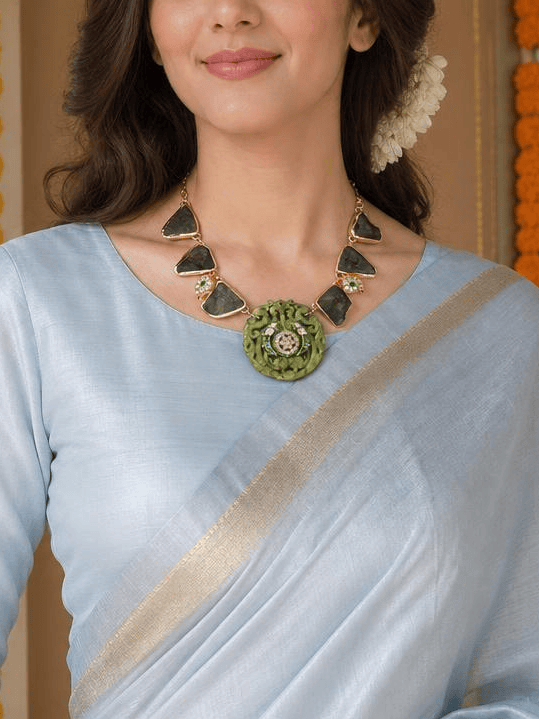 Intricate Mint Green & Stone Long Necklace