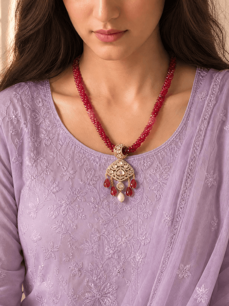 Twisted Red Bead Necklace Set