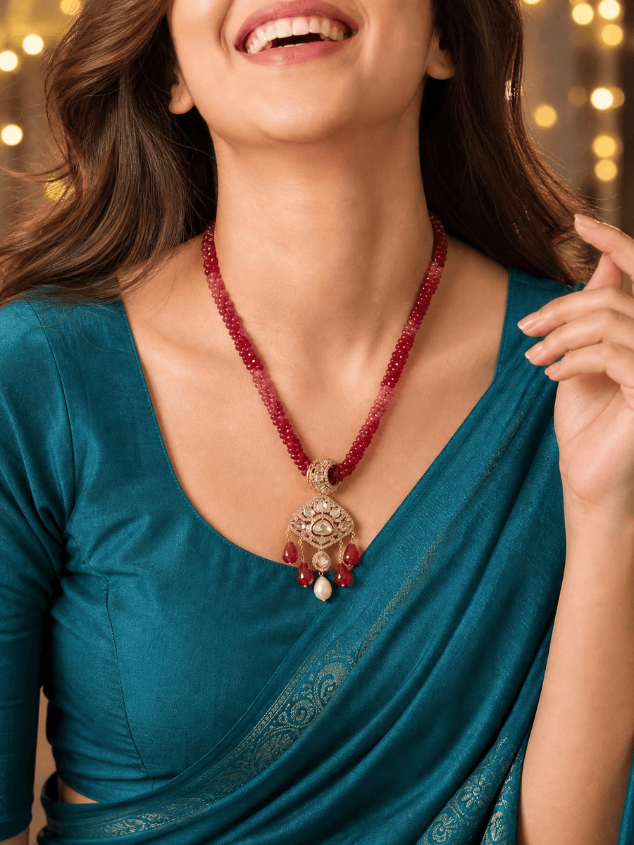 Twisted Red Bead Necklace Set