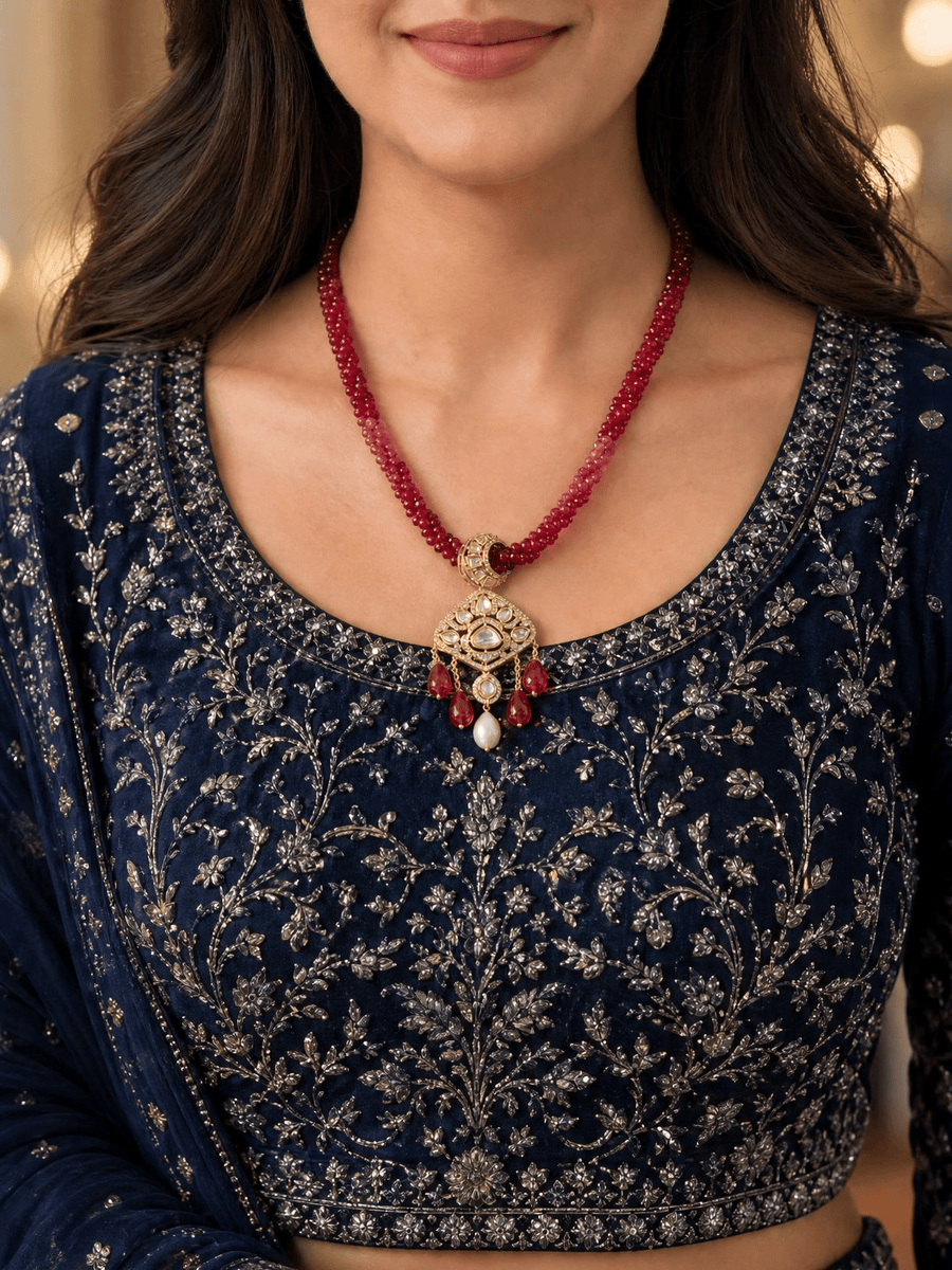 Twisted Red Bead Necklace Set