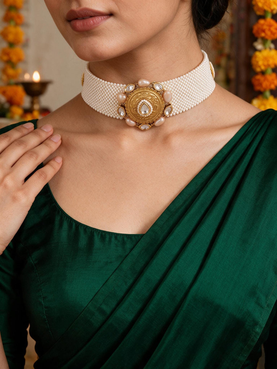 Polki-Pearl Elegant Choker Necklace Set