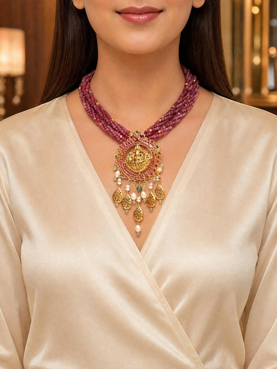 Crimson Bloom Temple Necklace