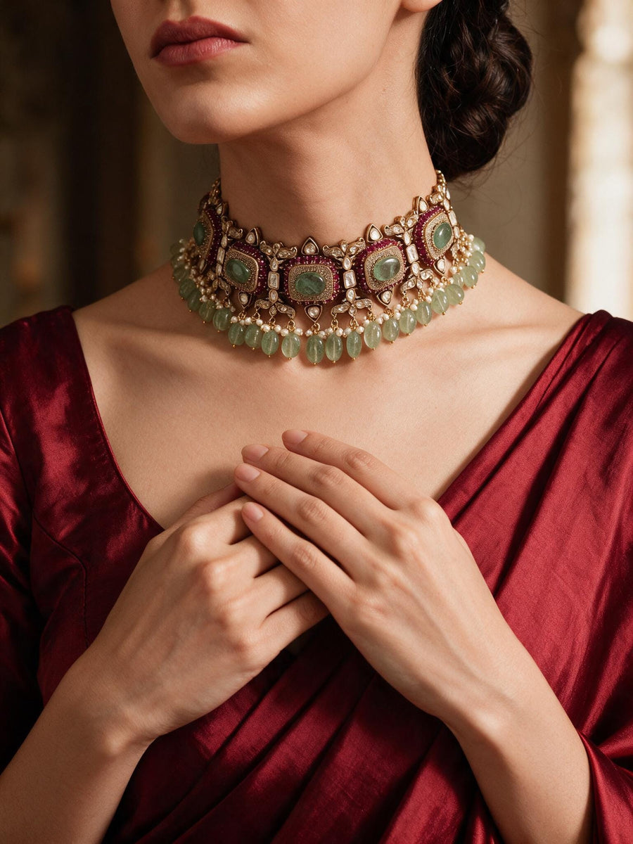 Antique Green Choker Necklace Set
