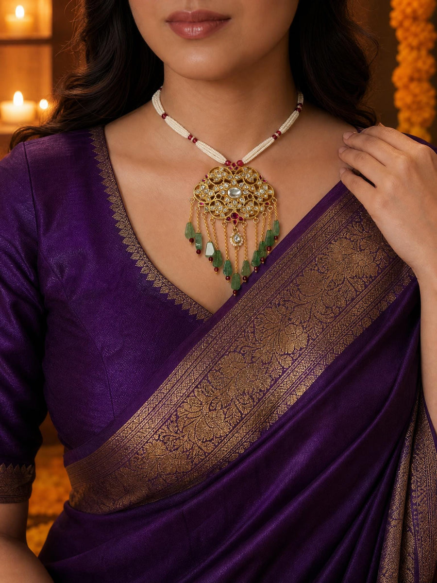 Mughal-Inspired Polki Long Necklace Set