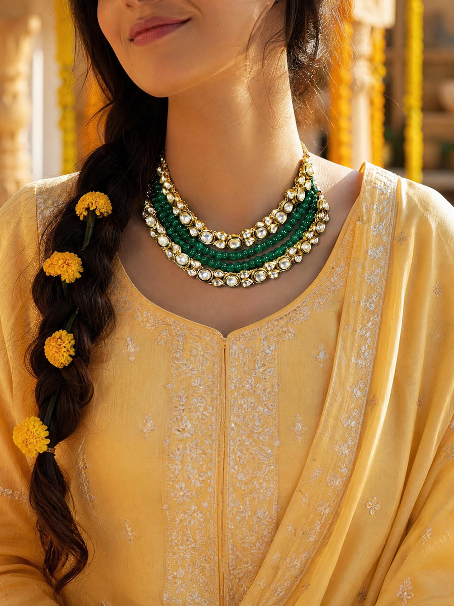 Regal Aura Green Polki Necklace