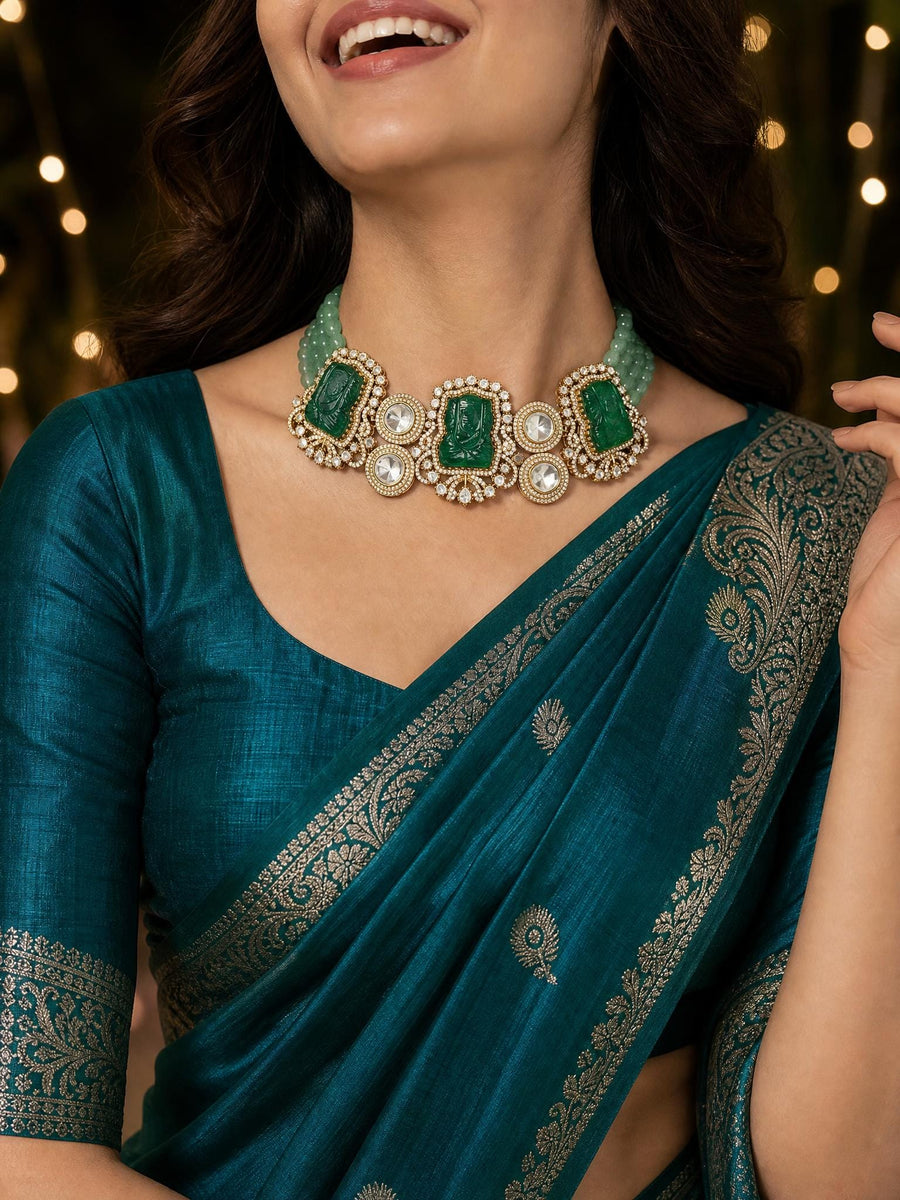 Mint Green Bead & Carved Green Stone Necklace Set