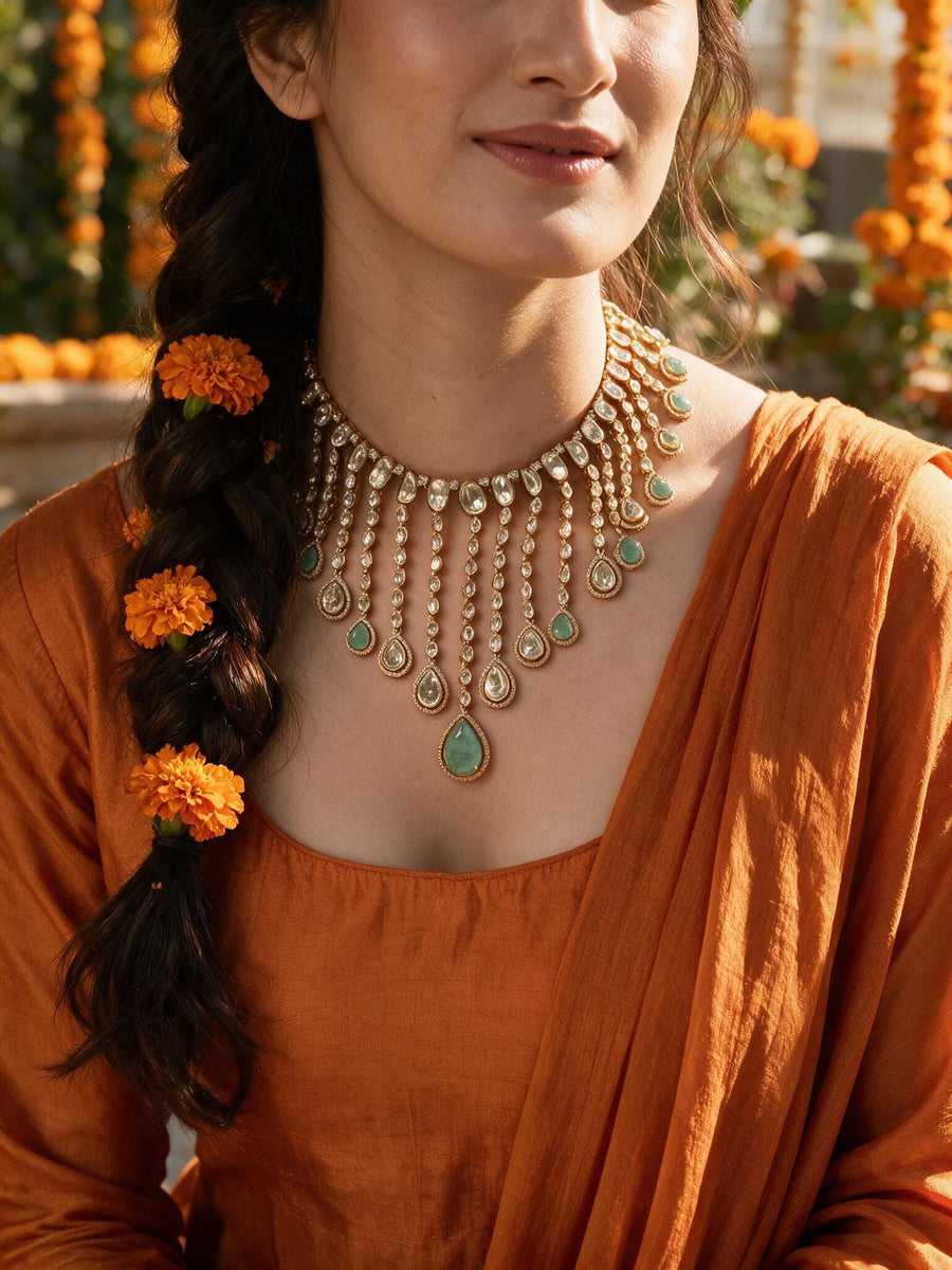 Firoza Cascade Polki Necklace Set