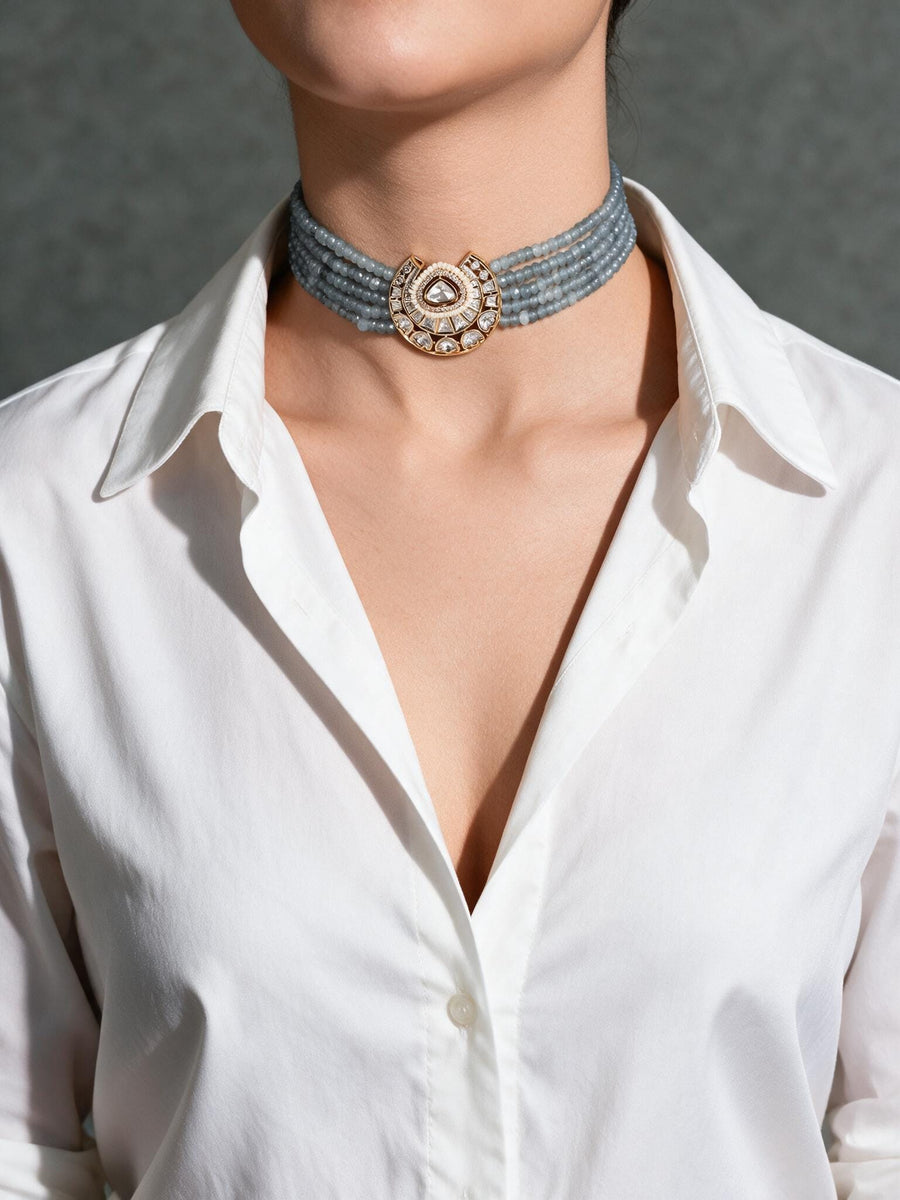 Posh Blue Choker With Earrings