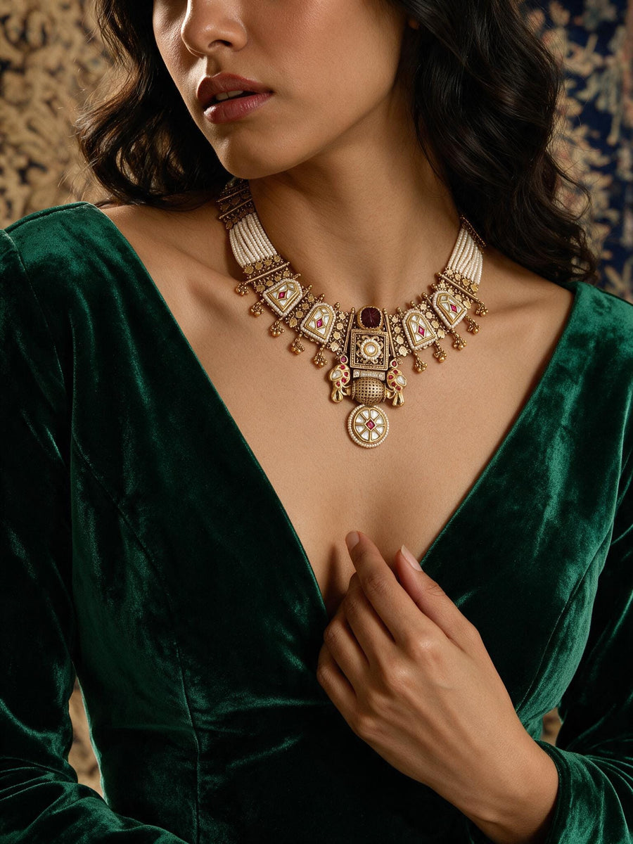 Golden Pearl Fusion Necklace Set