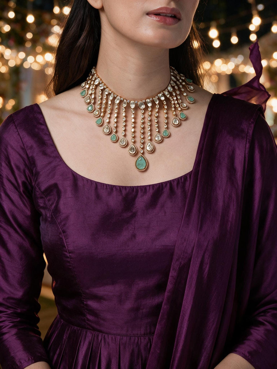 Firoza Cascade Polki Necklace Set